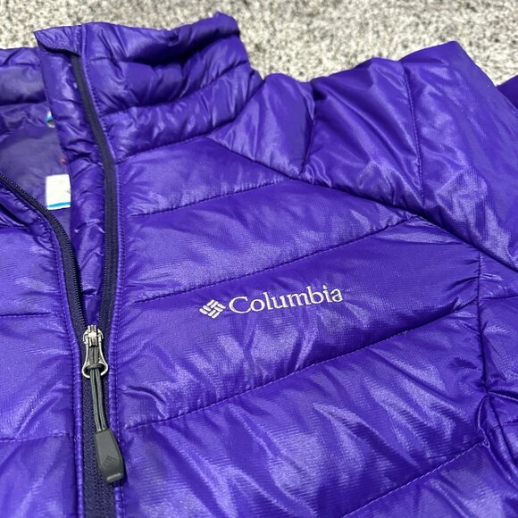 Women's COLUMBIA Omni-Heat Goose Down, Feather Jacket, Medium, Purple, Pre-owned - Picture 3 of 14